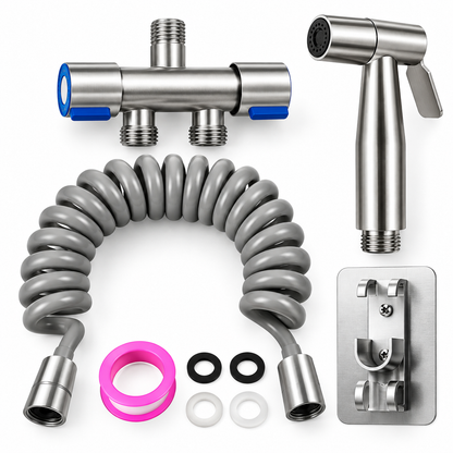 Kit Higienix Pro: ducha de mano, llave doble salida, manguera en espiral y soporte