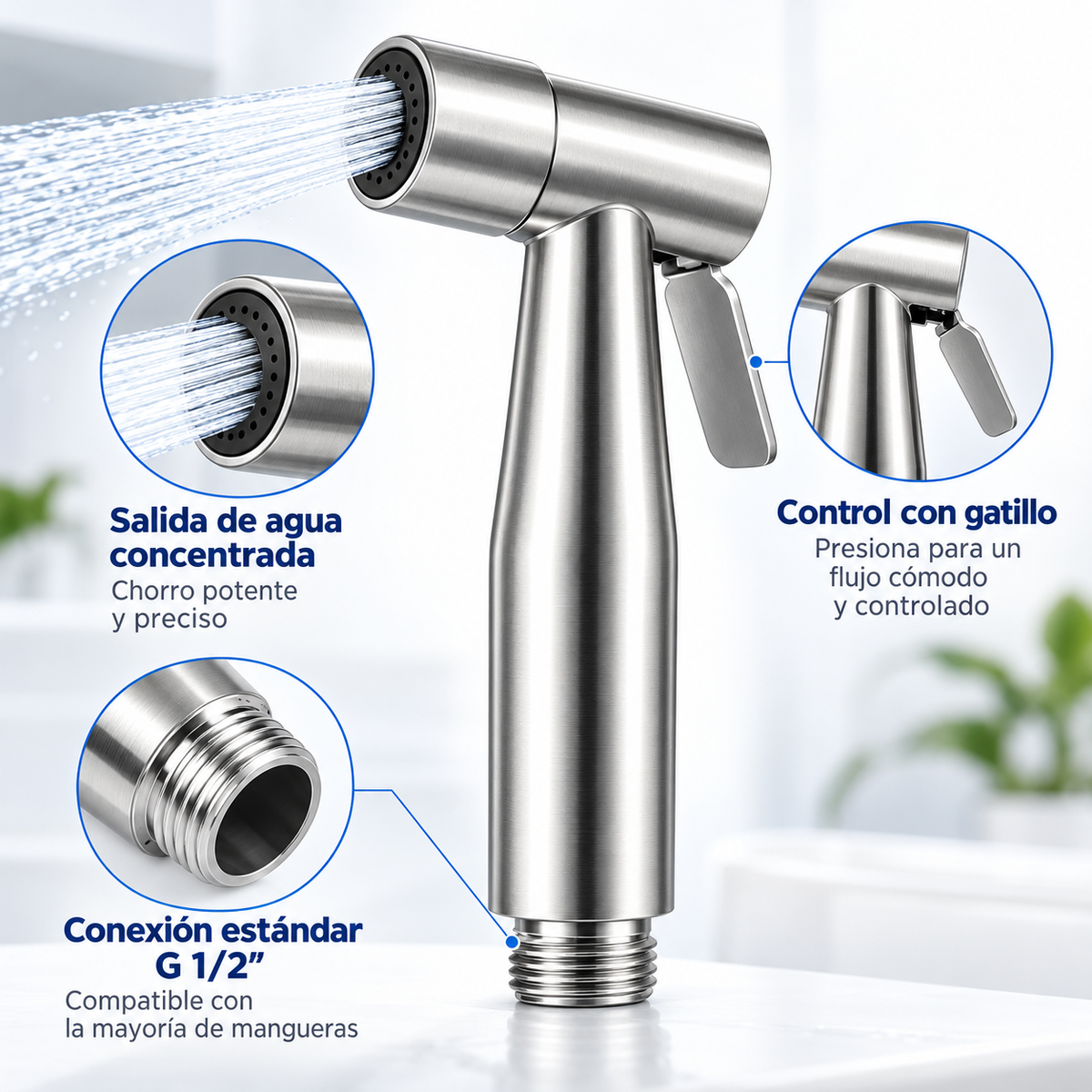 Ducha higiénica Higienix Pro de acero inoxidable para WC